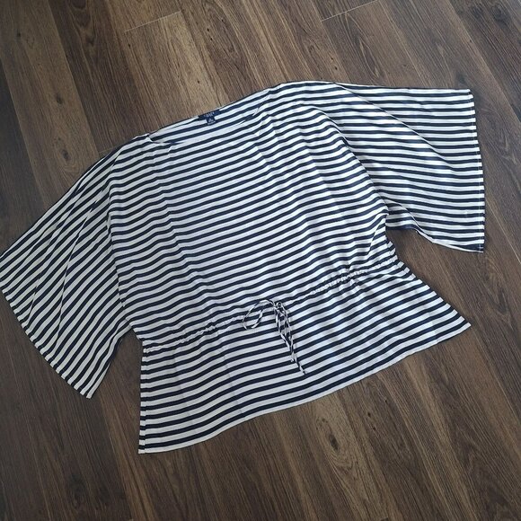 💙 Chaps Navy Striped Oversized Wide Sleeve Top Size XL/1X Nautical Preppy - Picture 2 of 8